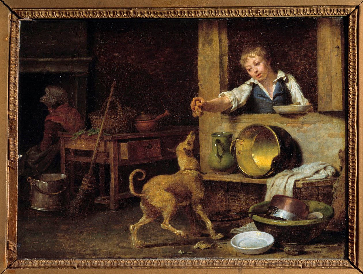 Interiér kuchyně Mladý sluha dává psovi zbytky. Obraz Martina Drollinga (1752-1817) 19. století Orleans, Museum of Fine Arts od Martin Drölling