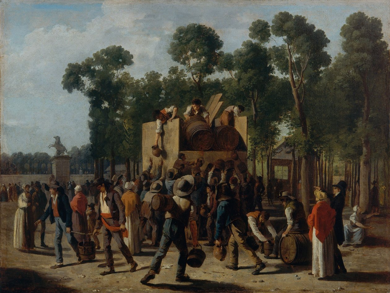 Rozdávání vína na Champs-Elysées, kolem roku 1795 (olej na papíře, nalepený na plátně) od Martin Drölling