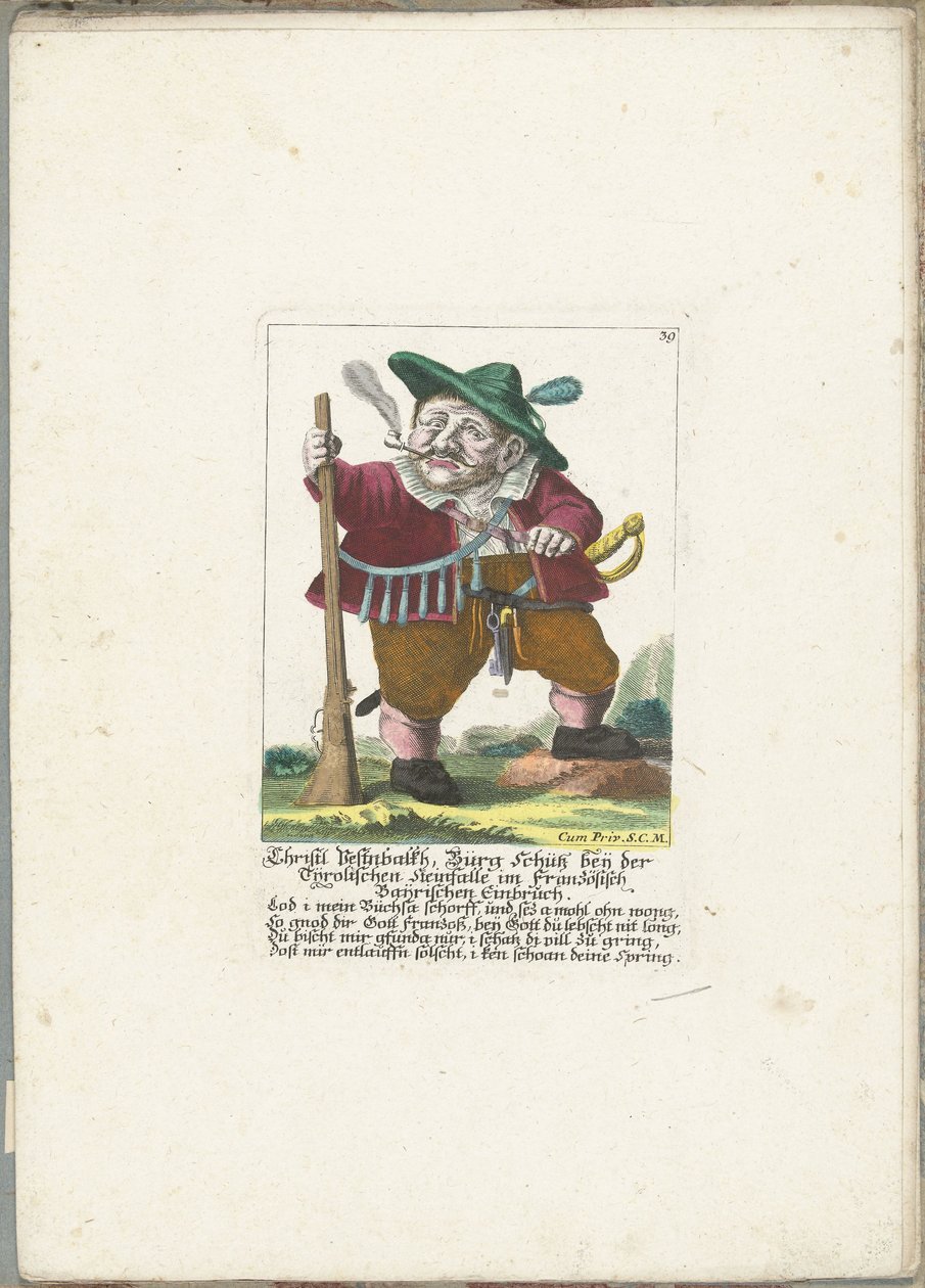 De dwerg Christl Vestnbalkh, asi 1710 Christl Vestnbalkh, Bürg Schütz poblíž tyrolské kamenné pasti ve francouzské Bayrianské vloupání (titul na objektu) Il Callotto resurcitato aneb nově zařízený malý kabinet (název série) od Martin Engelbrecht (attributed to)