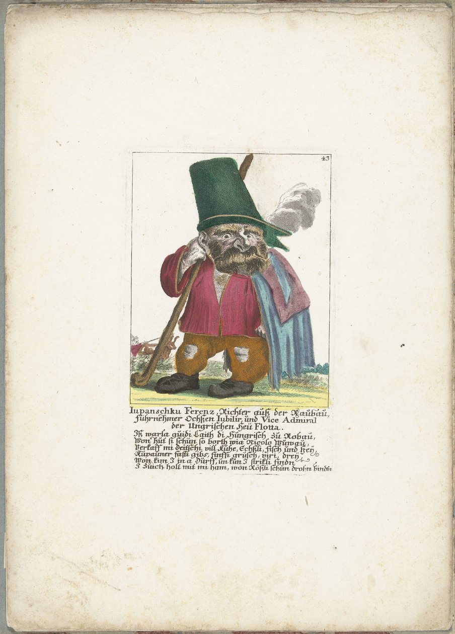 De dwerg Iupanschku Ferenz, asi 1710 Iupanschku Ferenz, soudce z Raubau, hlavní vůl Jubilir a viceadmirál maďarské Heü Flotta (titul na předmětu) Il Callotto resurcitato aneb nově zařízený malý kabinet (název série) od Martin Engelbrecht (attributed to)