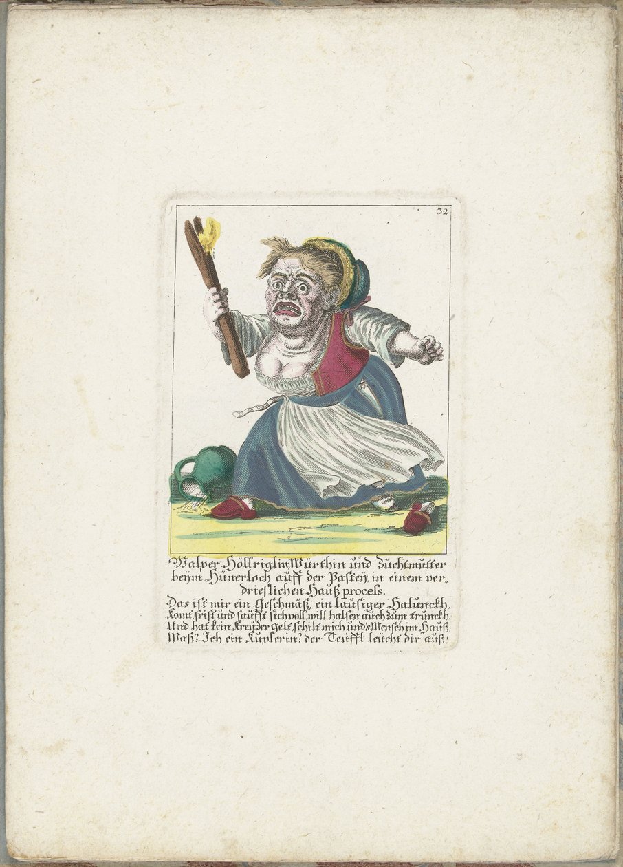De dwerg Malper Höllriglin als waardin, asi 1710 Malper Höllriglin Würthin a chovná matka v Hünerloch auff der Pasteij v podrážděném domácím soudním sporu (název na předmět) Il Callotto resurcitato aneb Nově zařízený malý kabinet (série titl od Martin Engelbrecht (attributed to)
