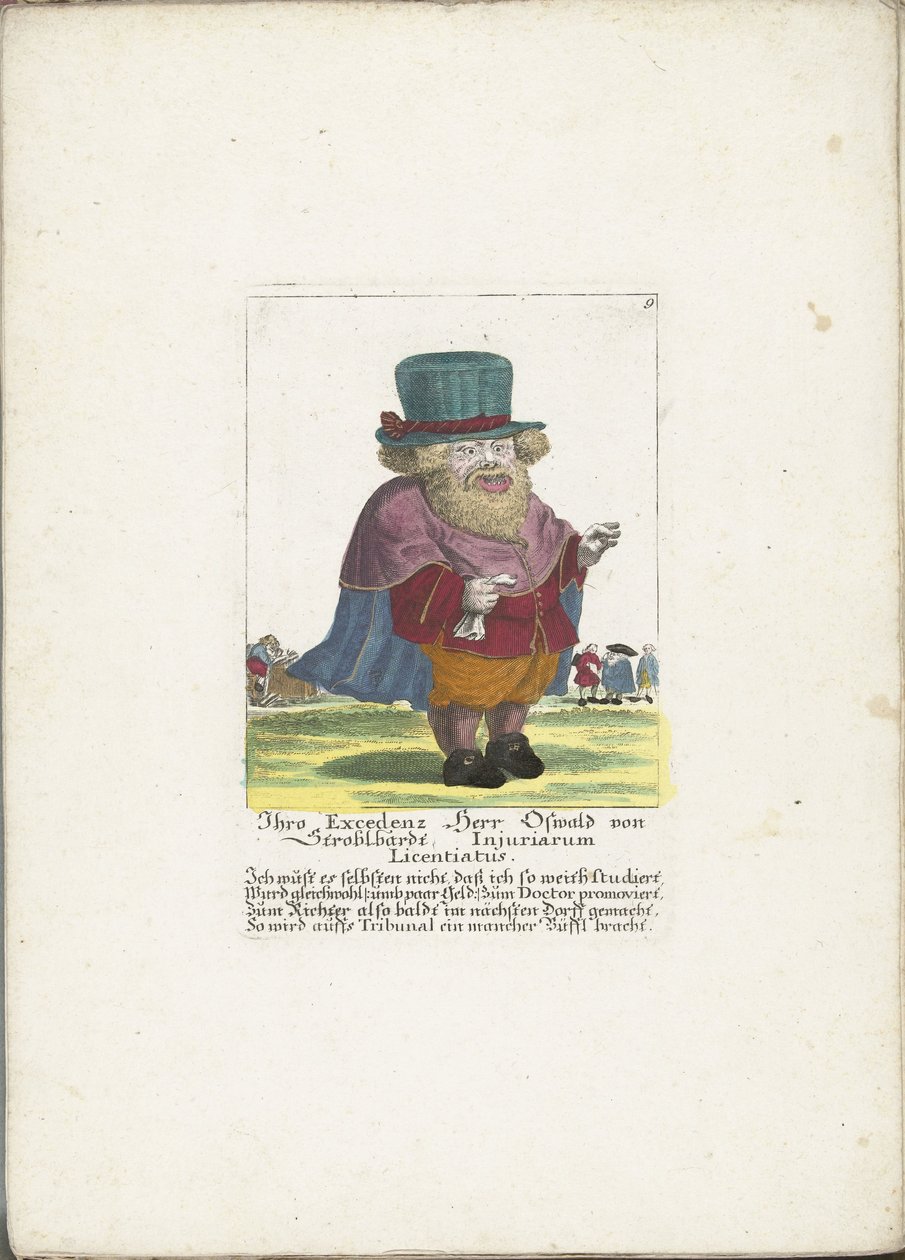 Dwerg Oswald van Stroblbardt, asi 1710 Vaše Excelence Herr Oswald von Stroblbardt Injuriarum Licentiatus (titul na předmětu) Il Callotto resurcitato aneb nově zařízený malý kabinet (název série) od Martin Engelbrecht (attributed to)
