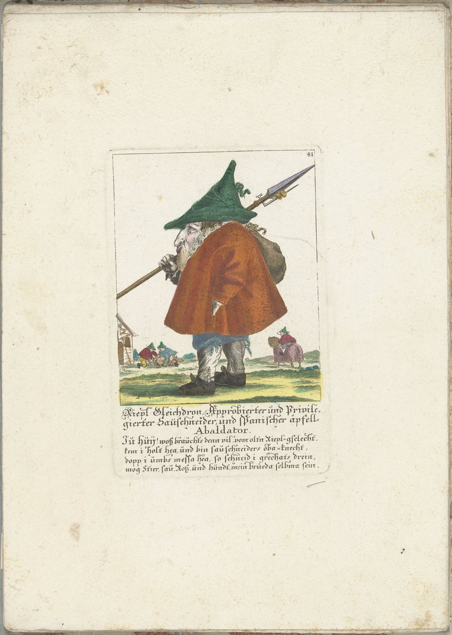 De dwerg Riepl Gleichdron, ca. 1710 Riepl Gleichdron, Approbierter und Privilegierter Sauschneider, und Spanischer äpfell-Abaldator (title on object) Il Callotto resurcitato oder Neu eingerichtes Zwerchen Cabinet (series title)   1328099   cs       czech S od Martin Engelbrecht (attributed to)
