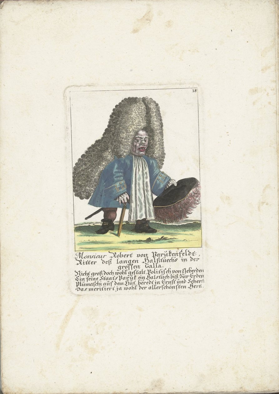 Dwerg Robert von Parukenfeldt, asi 1710 Monsieur Robert von Parukenfeldt, rytíř sukna s dlouhým krkem ve Velké Galle (titul na předmětu) Il Callotto resurcitato aneb nově zařízený malý kabinet (název série) od Martin Engelbrecht (attributed to)
