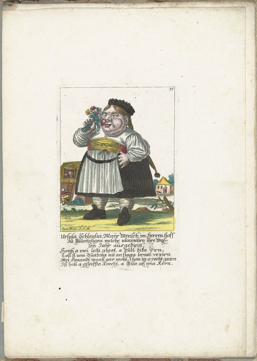 Dwerg Ursula Schleglin, asi 1710 Ursula Schleglin, Maijr Mensch im Herren hoff zu Bluntzingen, která si nyní odsloužila půl roku (titul na předmět) Il Callotto resurcitato aneb nově zařízený malý kabinet (název série) od Martin Engelbrecht (attributed to)