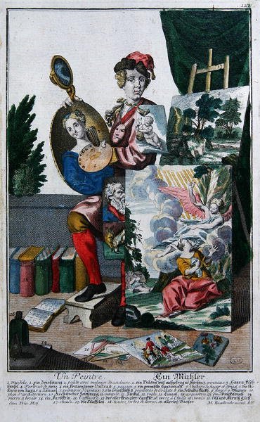 Malíř, kolem 1735 (barevná rytina) od Martin Engelbrecht