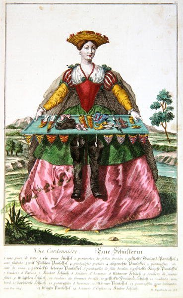 A Shoemaker, c.1735 (barevné rytí) od Martin Engelbrecht