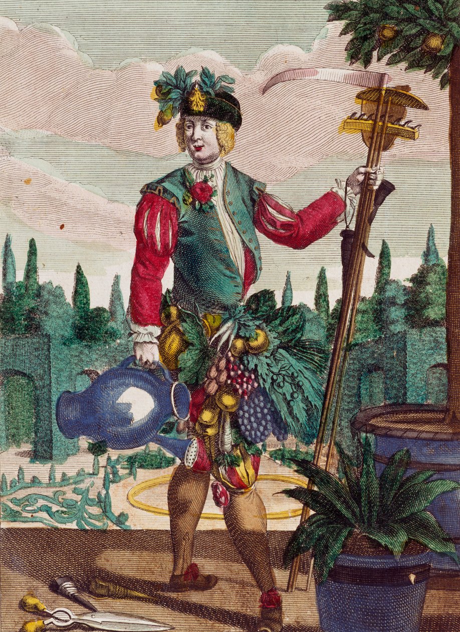 Gardener, rytina z Assemblage des nouveau manouvries habilles od Martina Engelbrechta (1684-1756), Německo od Martin Engelbrecht