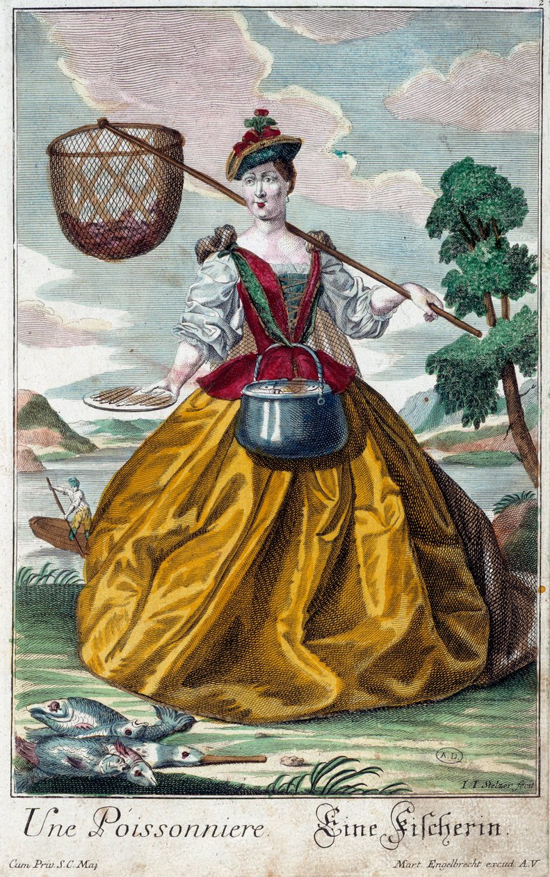 Metier: Ryba. Rytina Martina Engelbrechta (1684-1756), v „“New Assembly of the manouvries habilles”” 18. století, Německo. Paříž, dekorativní umění od Martin Engelbrecht