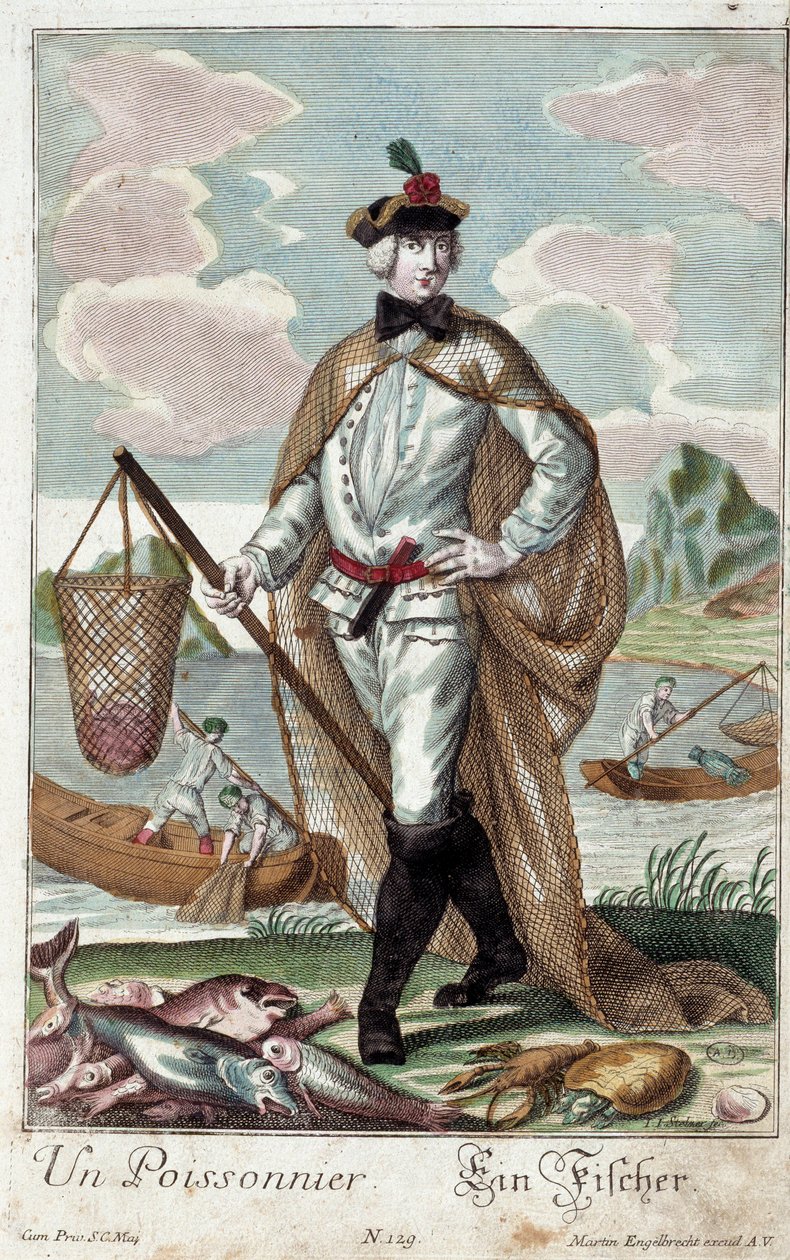 Metier: Rybí strom. Rytina Martina Engelbrechta (1684-1756), v „“New Assembly of the manouvries habilles”” 18. století, Německo. Paříž, dekorativní umění od Martin Engelbrecht