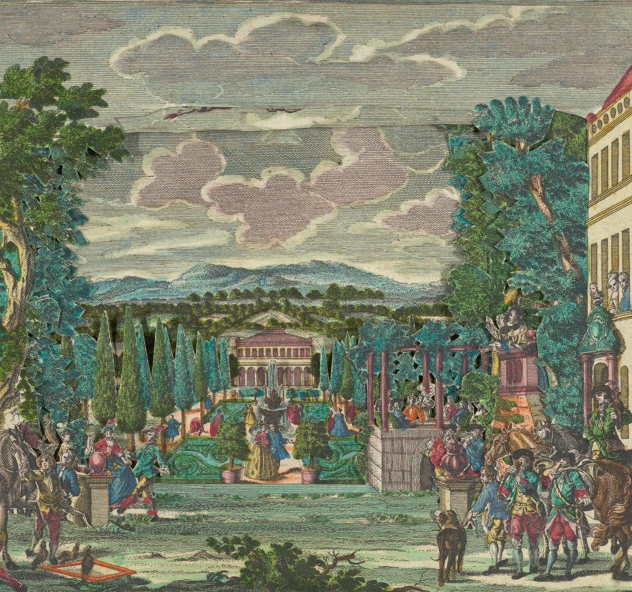 Papírové divadlo nebo Diorama italské vily a zahrady, ca. 1730-56. od Martin Engelbrecht