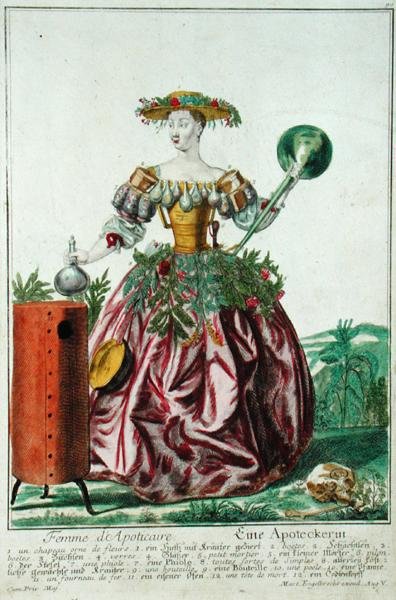 The Wife of the Apothecary, c.1735 (barevná rytina) od Martin Engelbrecht