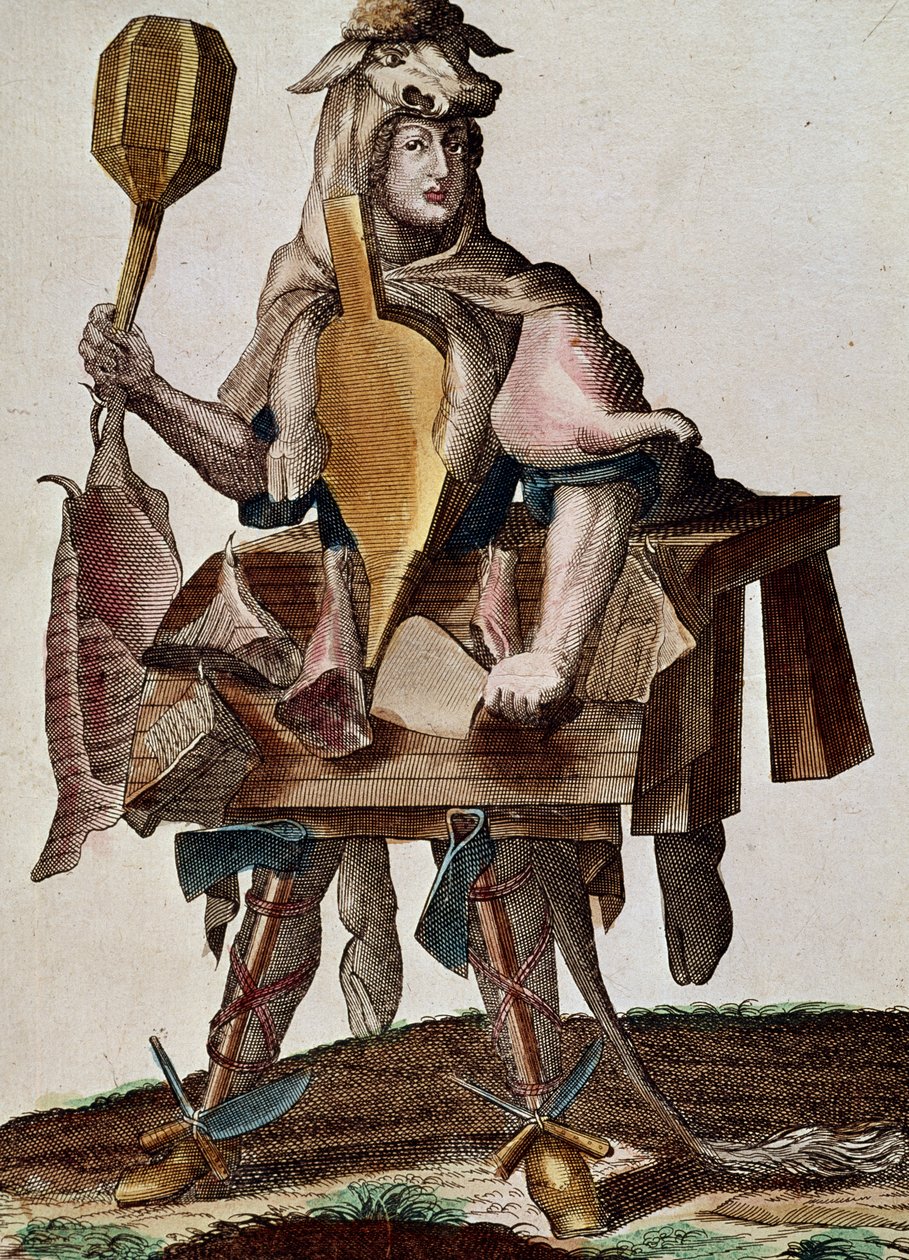 Řezník, rytina z Assemblage des nouveau manouvries habilles Martin Engelbrecht (1684-1756), Německo od Martin Engelbrecht