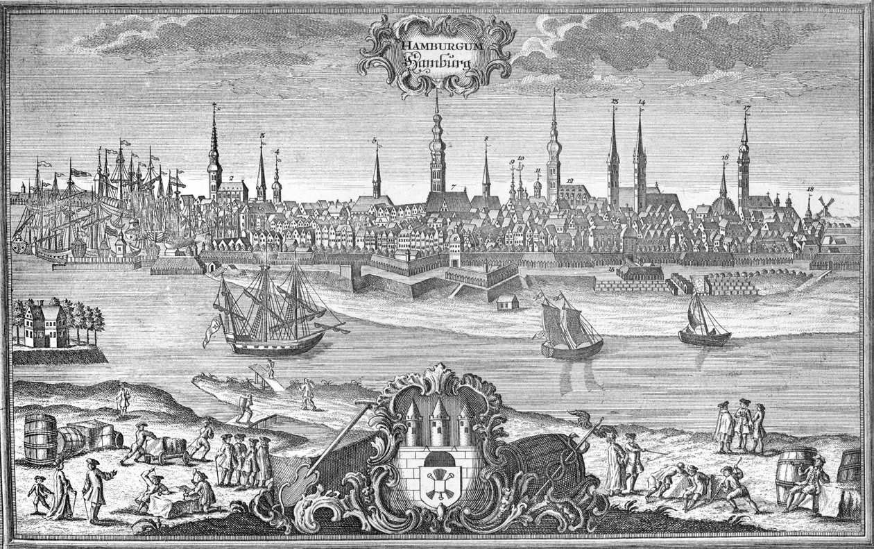 Pohled na Hamburk, kolem 1710-50 od Martin Engelbrecht
