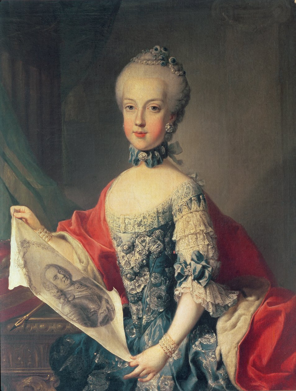 Arcivévodkyně Maria Carolina (1752-1814), třinácté dítě Marie Terezie Rakouské (1717-80), manželka Ferdinanda I. (1751-1825), krále obou Sicílií, držící portrét svého otce císaře Franc od Martin II Mytens or Meytens