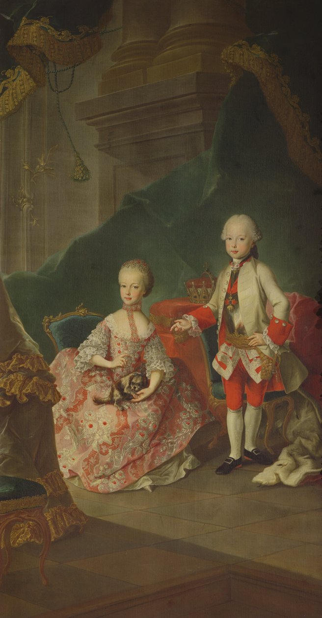 Dvě děti císařovny Marie Terezie Rakouské (1717-80) Leopolda (1747-92) (pozdějšího císaře Leopolda II.) a jeho sestry princezny Marie Kristiny (pozdější manželky Alberta Sachsen-Teschen zakladatele Alb od Martin II Mytens or Meytens