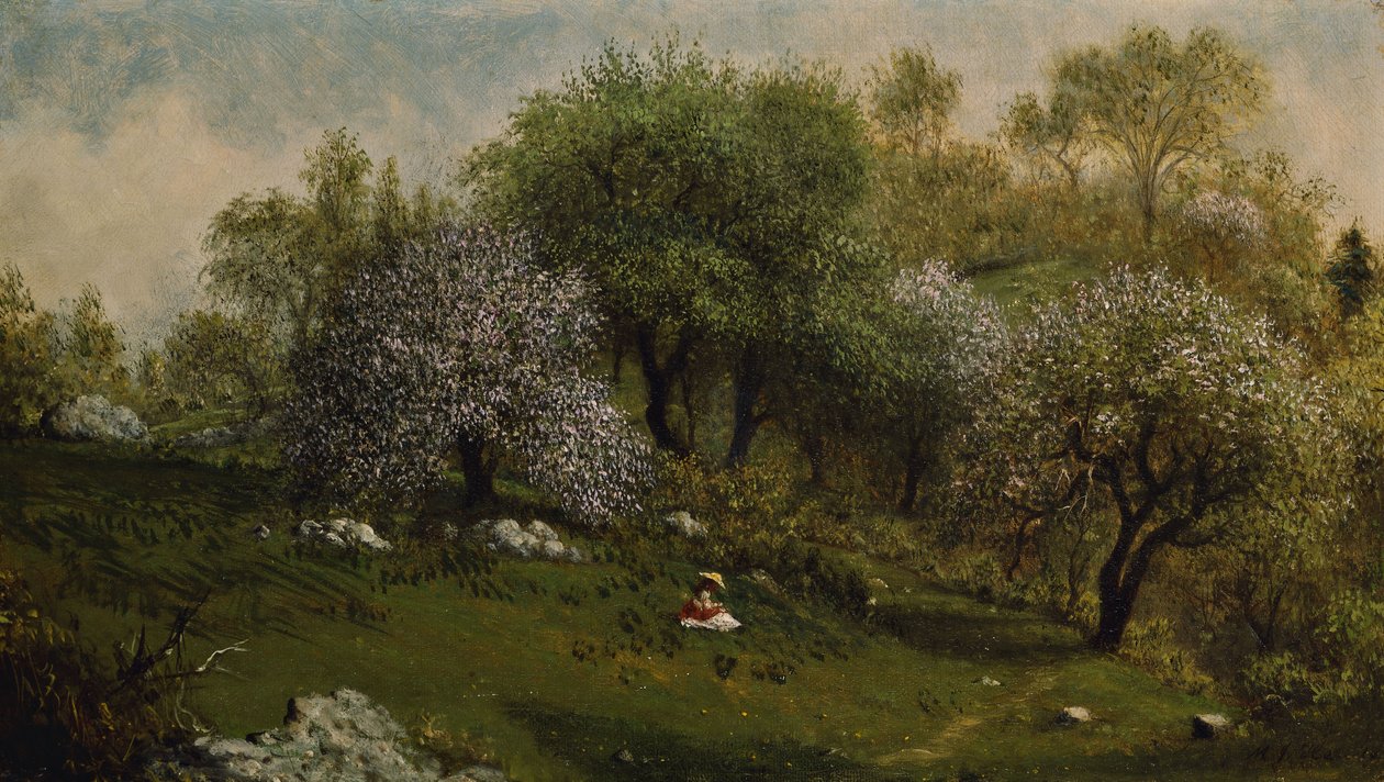 Dívka na svahu, Apple Blossoms od Martin Johnson Heade