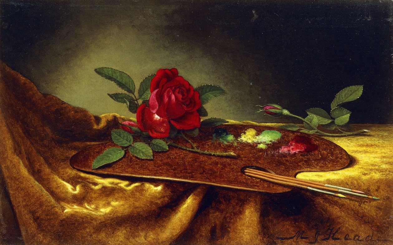 Růže na paletě, 80. léta 19. století od Martin Johnson Heade
