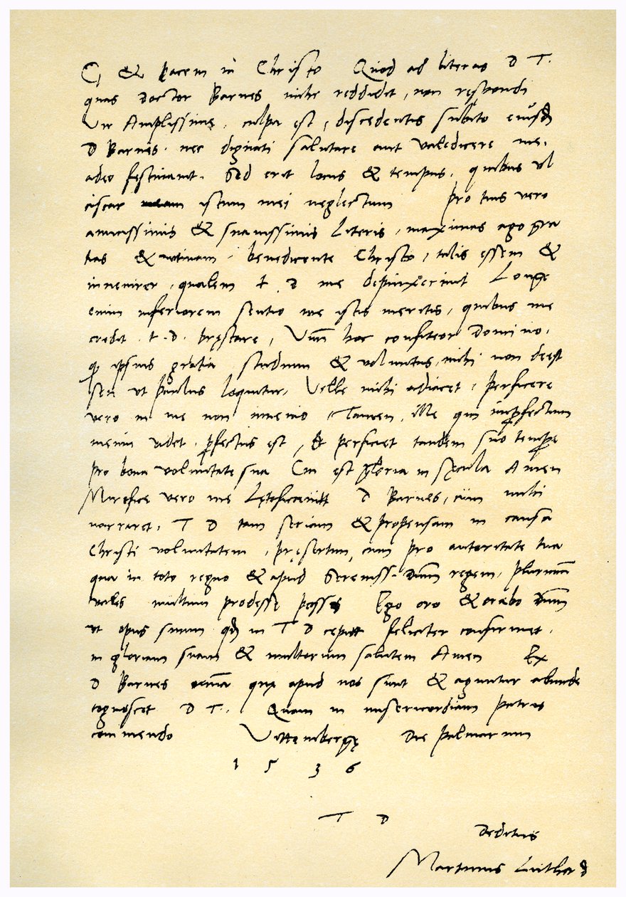 Dopis Martina Luthera Thomasi Cromwellovi, 9. dubna 1536 od Martin Luther
