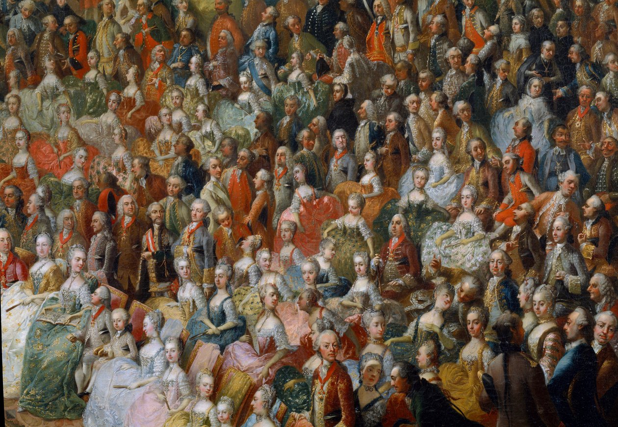 Svátek na počest Marie Terezie, rakouské císařovny, budoucího císaře Josefa II. a jeho manželky Isabely Parmské, 10.10.1760. Detail od Martin Meytens the Younger
