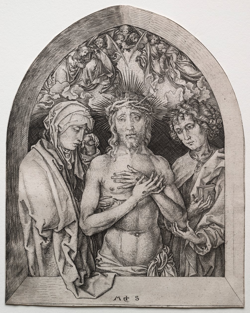Kristus jako muž bolesti mezi Pannou a svatým Janem od Martin Schongauer