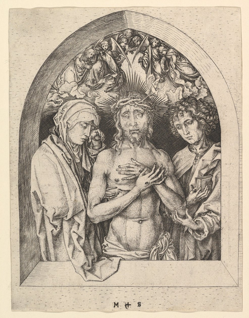 Kristus jako muž bolesti s Pannou Marií a sv. Janem, ca. 1435-1491. od Martin Schongauer