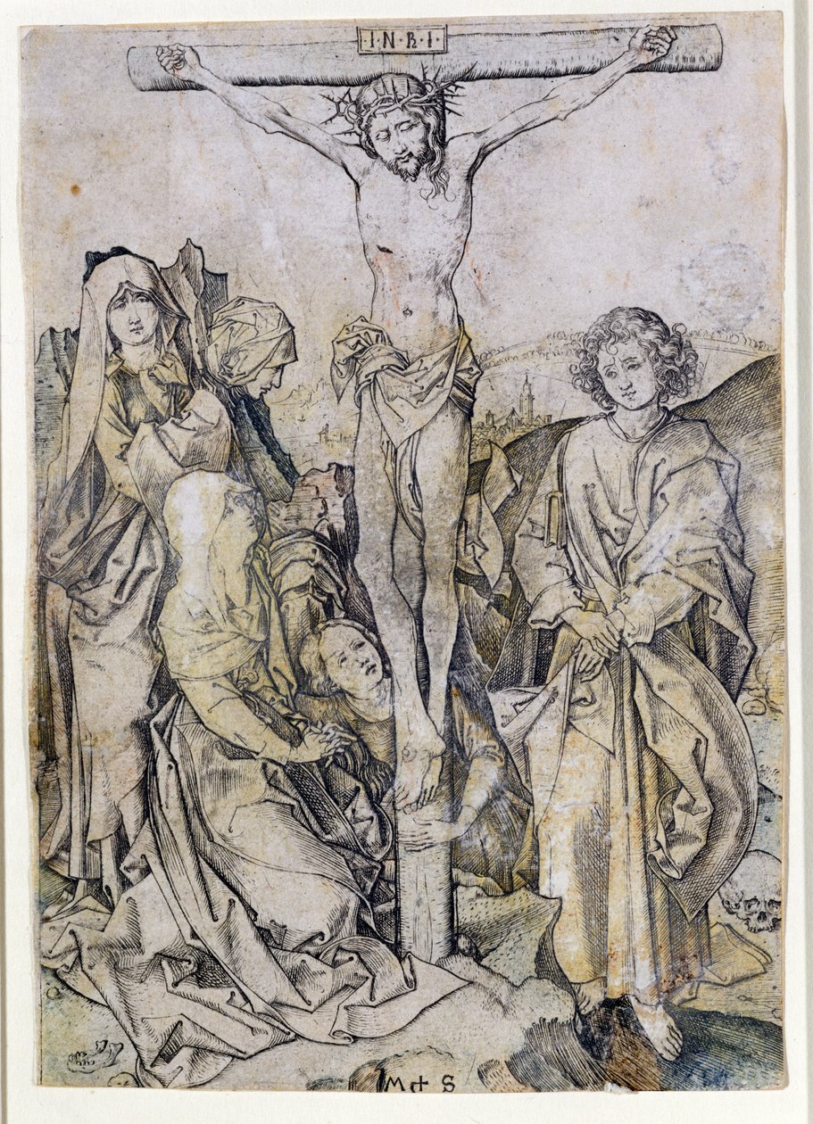 Kristus na kříži, s Pannou Marií a svatým Janem (rytina) od Martin Schongauer