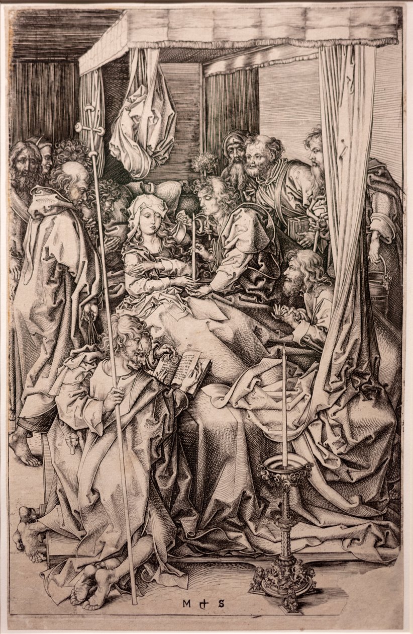 Gravírování na papíře. Smrt Panny. Martin Schongauer. Přibližně 1470-1491. (rytina na papíře) od Martin Schongauer