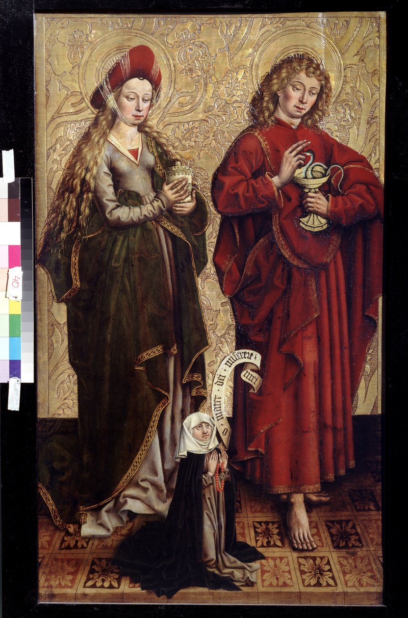 Jana apoštola, Marie Magdaleny a donátorky. Obraz Martina Schongauera (asi 1445 nebo 1450-1491). Olej na dřevě od Martin Schongauer