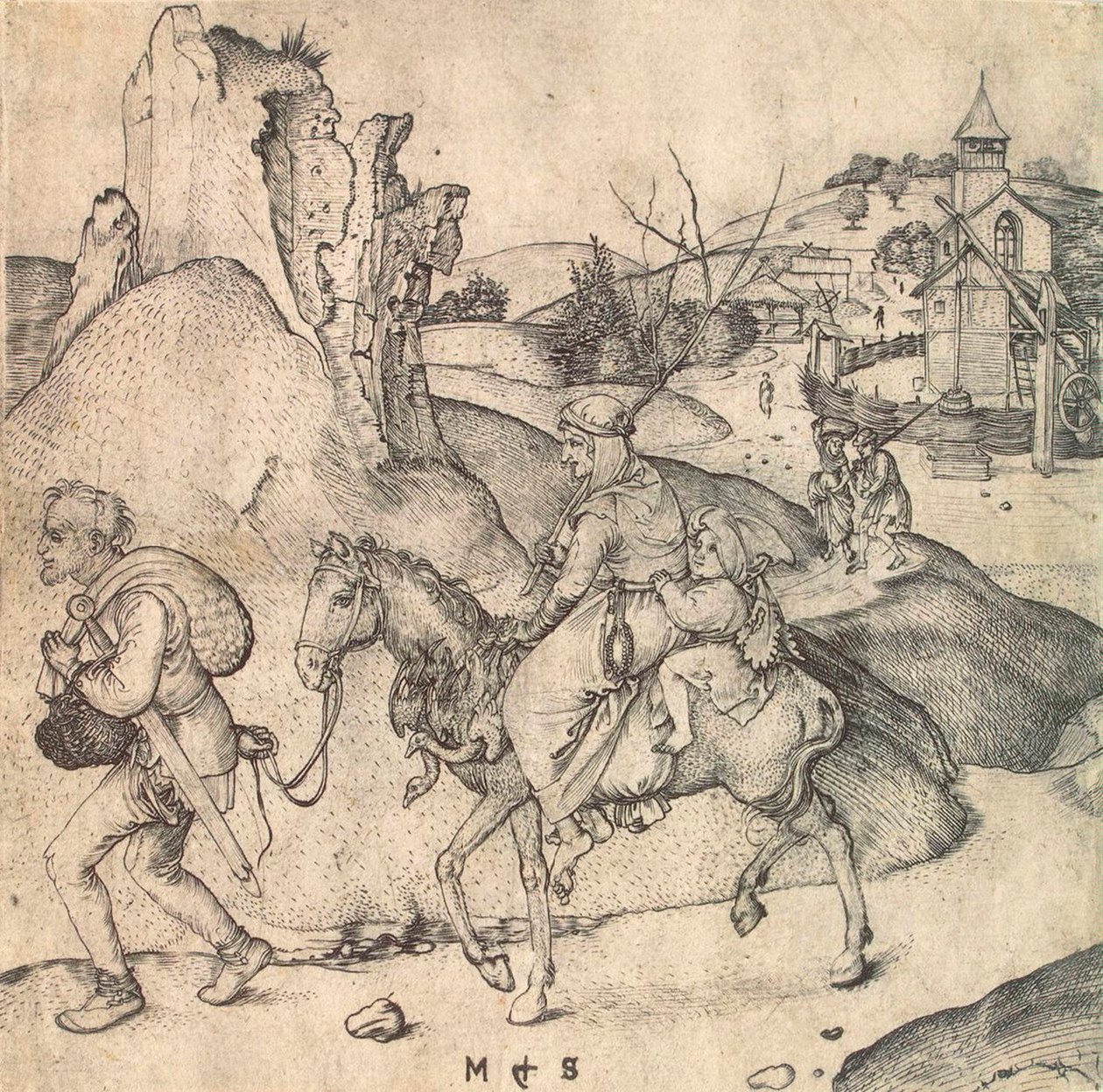 Selská rodina jdoucí na trh v letech 1473 až 1475. od Martin Schongauer