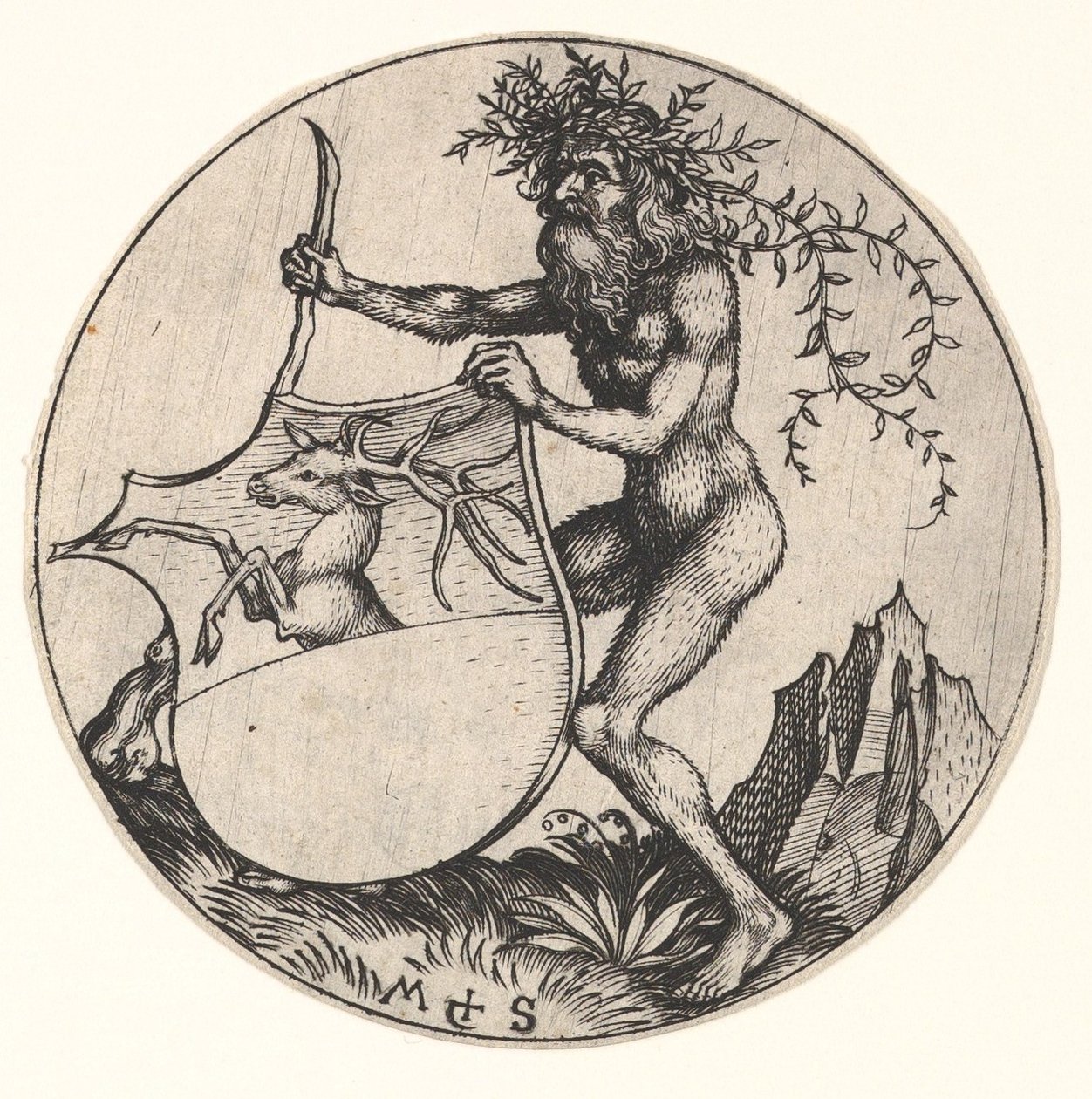 Štít s jelenem držený Wild Manem, ca. 1435-1491. od Martin Schongauer
