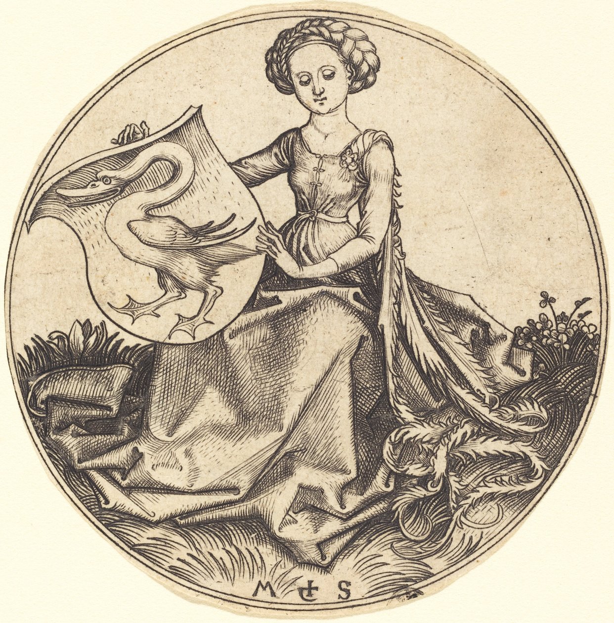 Štít s labutí, držený ženou od Martin Schongauer