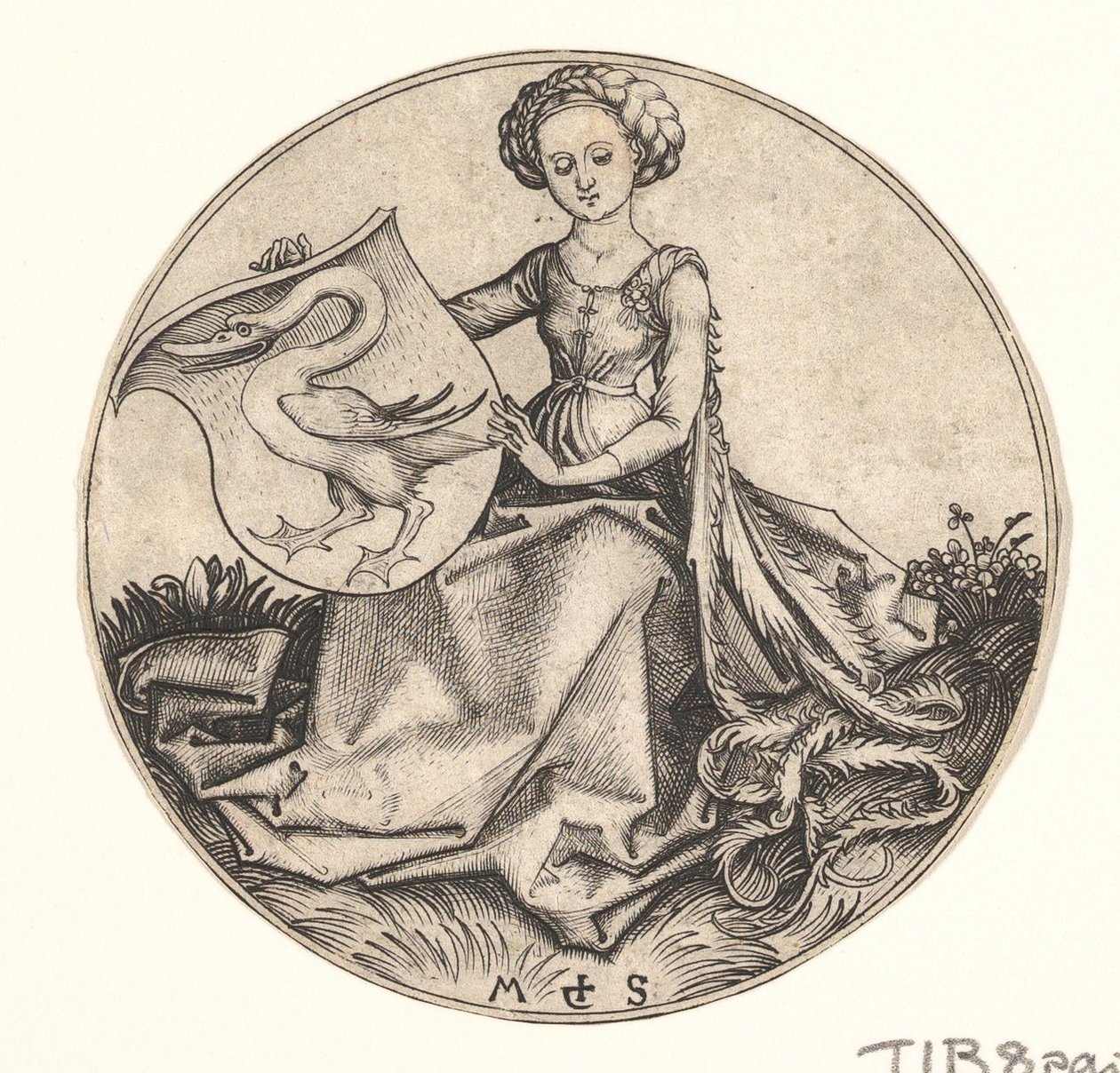 Štít s labutí držený ženou, ca. 1435-1491. od Martin Schongauer