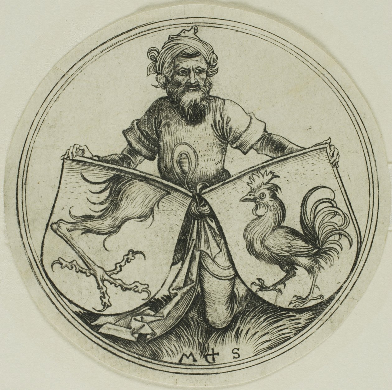 Štít s nohou gryfa a štít s kohoutem drženým maurem od Martin Schongauer
