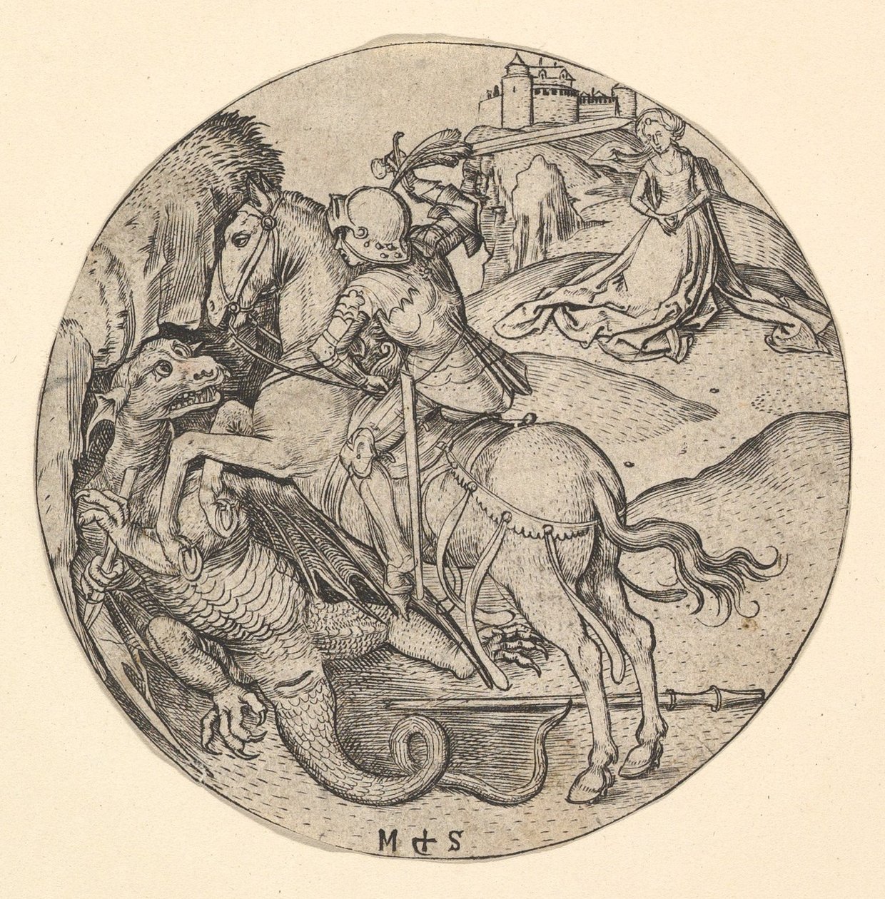St. George Syling the Dragon, ca. 1435-1491. od Martin Schongauer