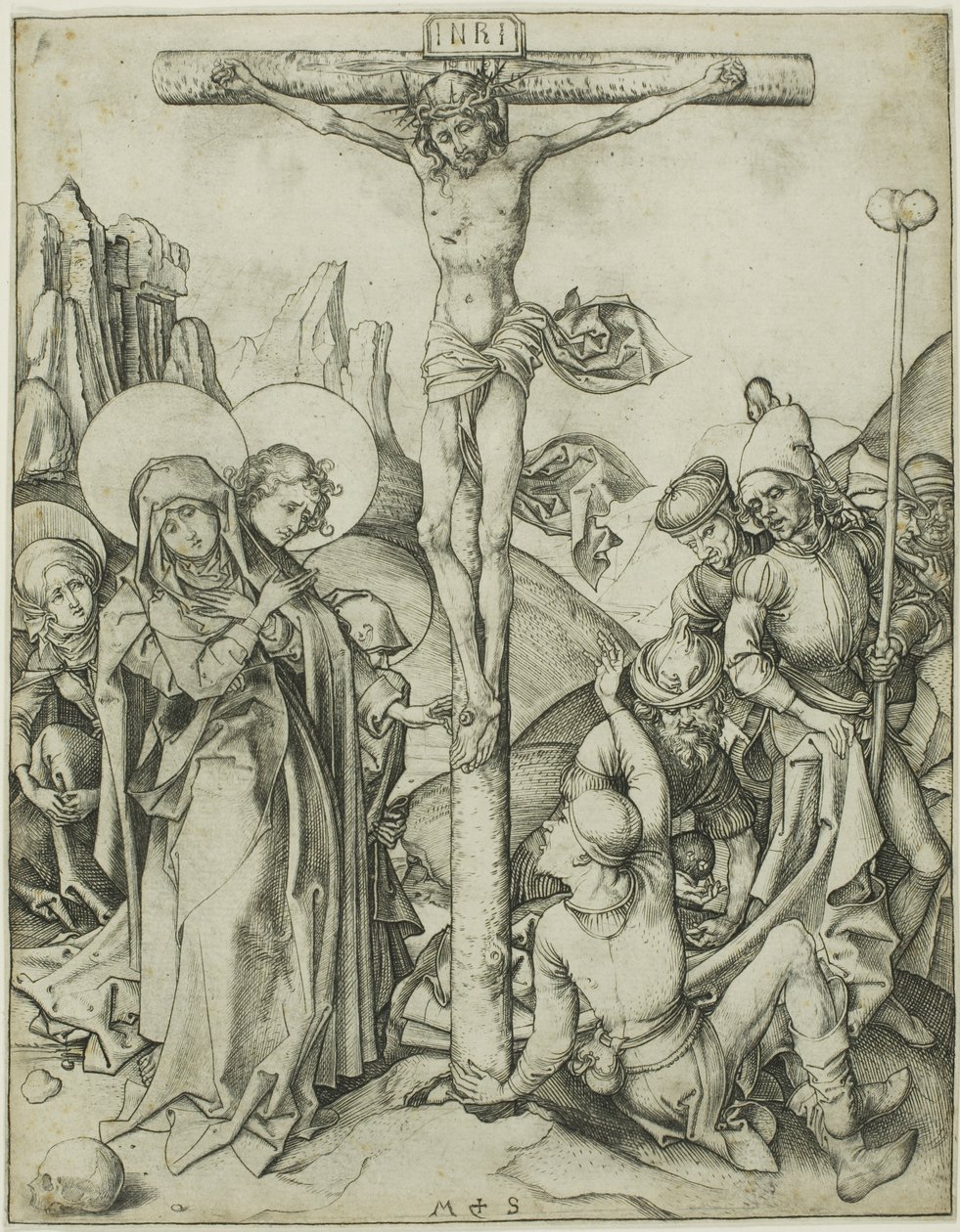 Ukřižování se svatými ženami, svatým Janem a římskými vojáky od Martin Schongauer
