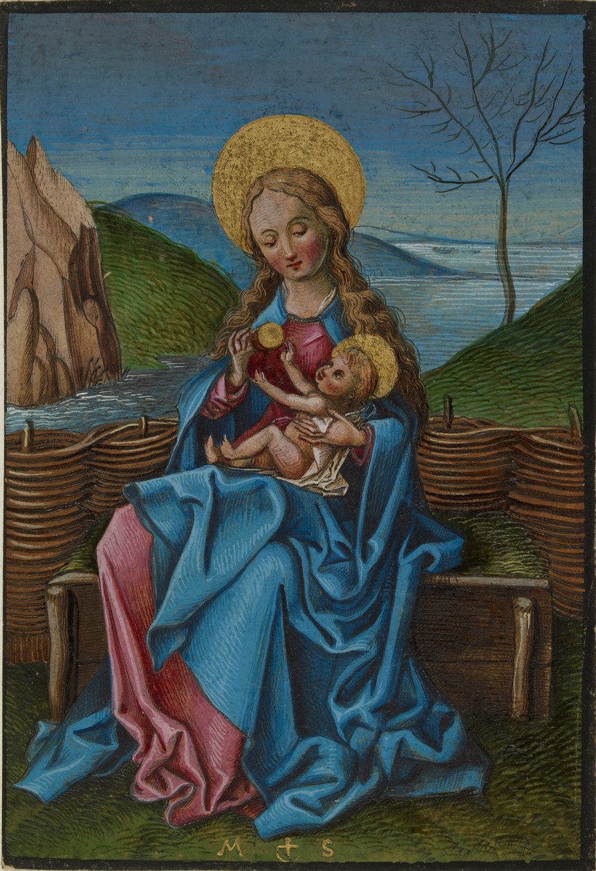 Panna s dítětem na travnaté lavičce, konec 15. století od Martin Schongauer
