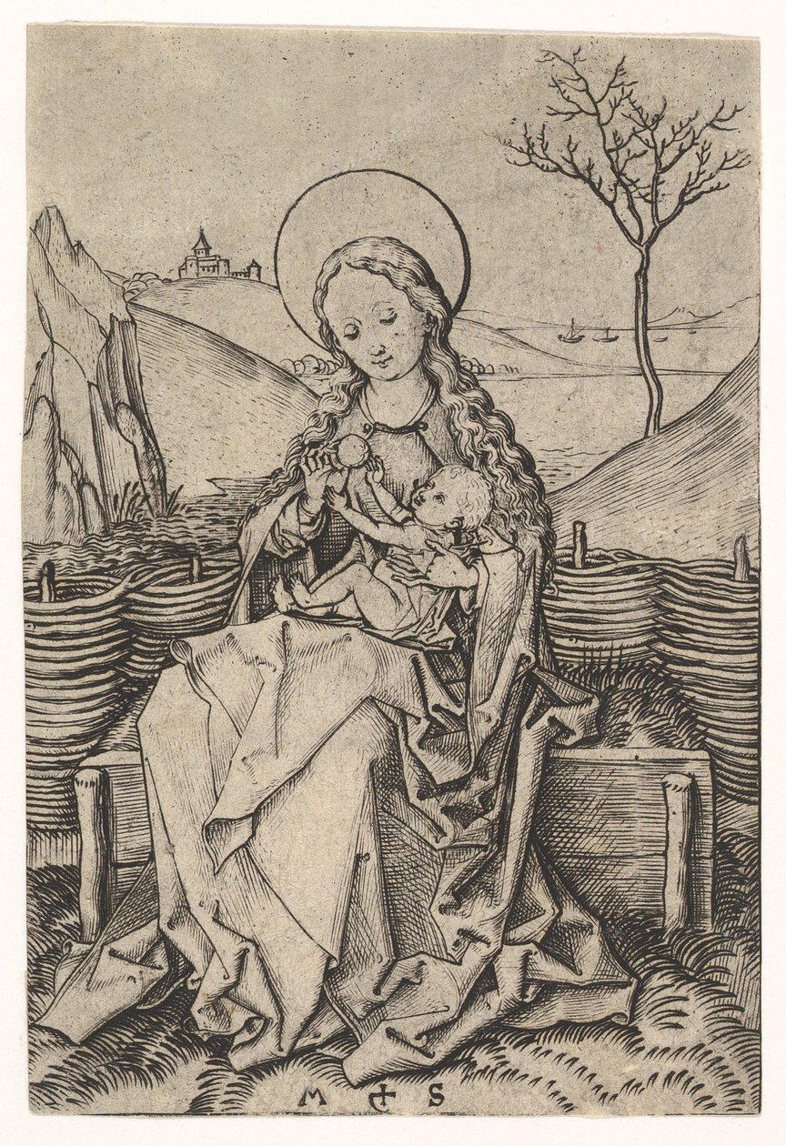 Panna a dítě na travnaté lavici, ca. 1435-1491. od Martin Schongauer