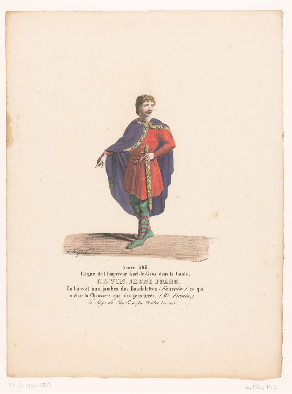 Kostuum van de jonge Frank Osvin v tragédii Obležení Paříže Osvin, mladý Frank (titul na předmětu) Theaterkostuums (název seriálu) Francouzské divadlo: kolekce kostýmů MM. J. Alaux a L. Duponchel z rukopisných kreseb v Bibliothèq od Martin Sylvestre Baptiste