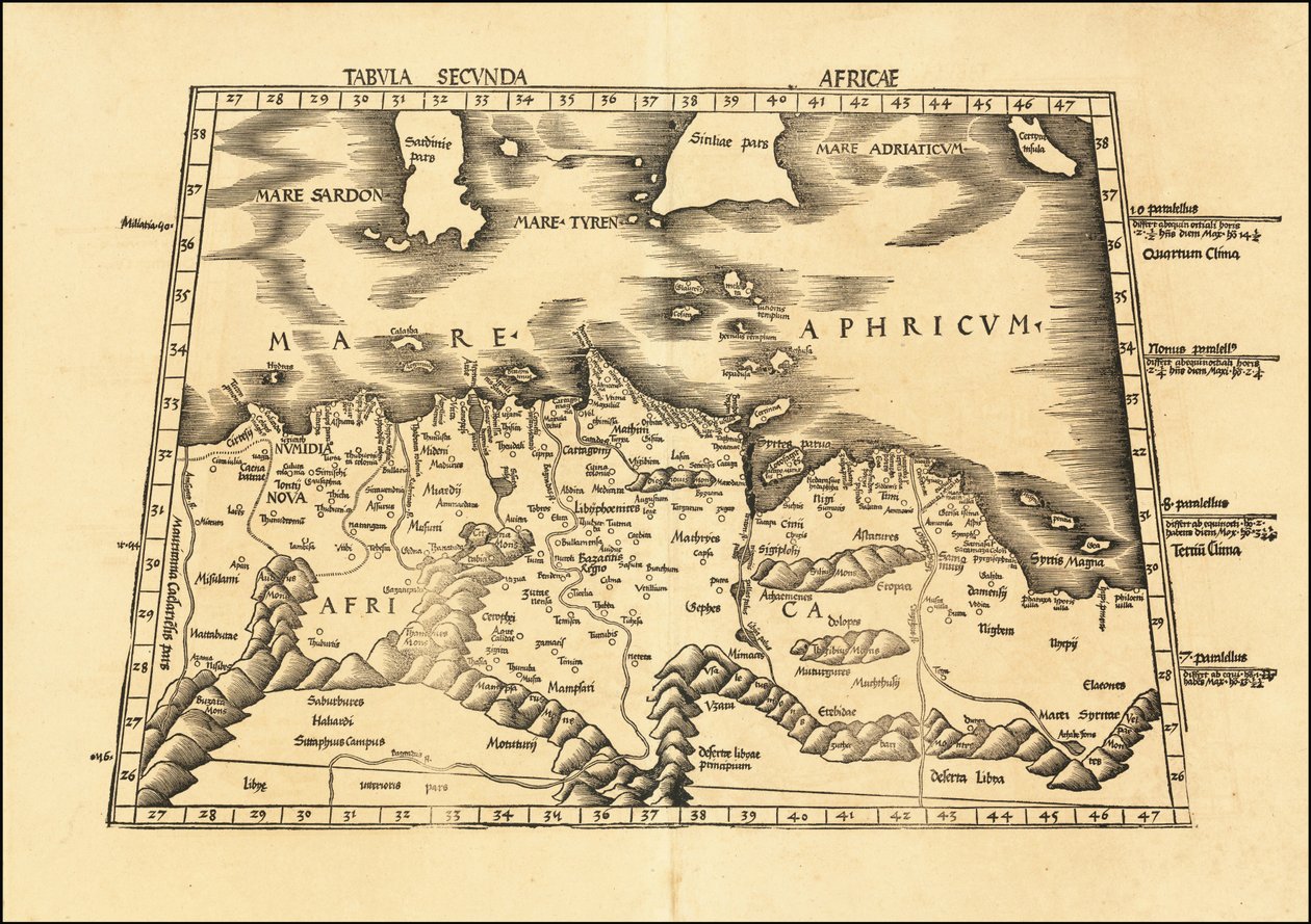 1513 Ptolemaiova 2. mapa Afriky, Martin Waldseemüller od Martin Waldseemuller
