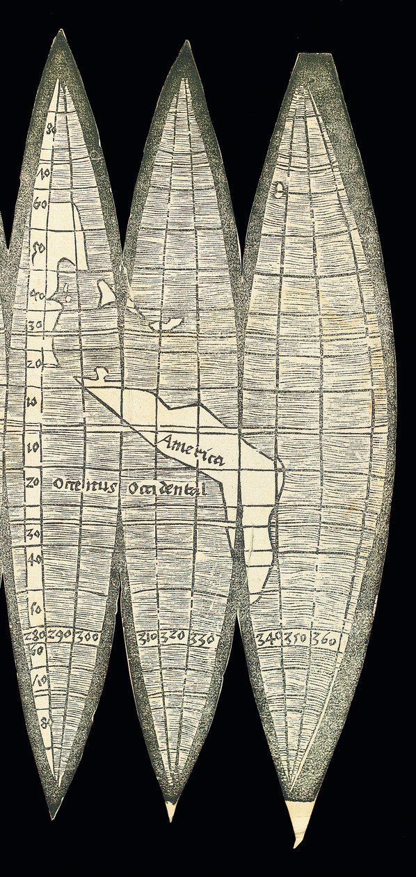 Mapa světa ve formě sady gores pozemských glóbů, 1507 od Martin Waldseemuller