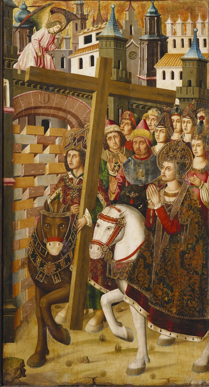 Svatý Helene a císař Heraclius (575-641) se svatým křížem před bránami Jeruzaléma od Martin & Ximenez Miguel (fl.1466 1505) Bernat