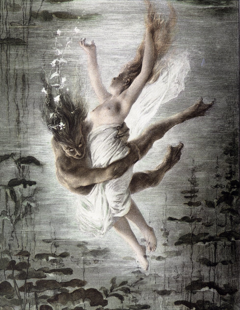 Mořská příšera unáší mladou ženu (detail 14299), „“ Allegorien“, Martin Gerlach, c. 1900. od Martin senior Gerlach
