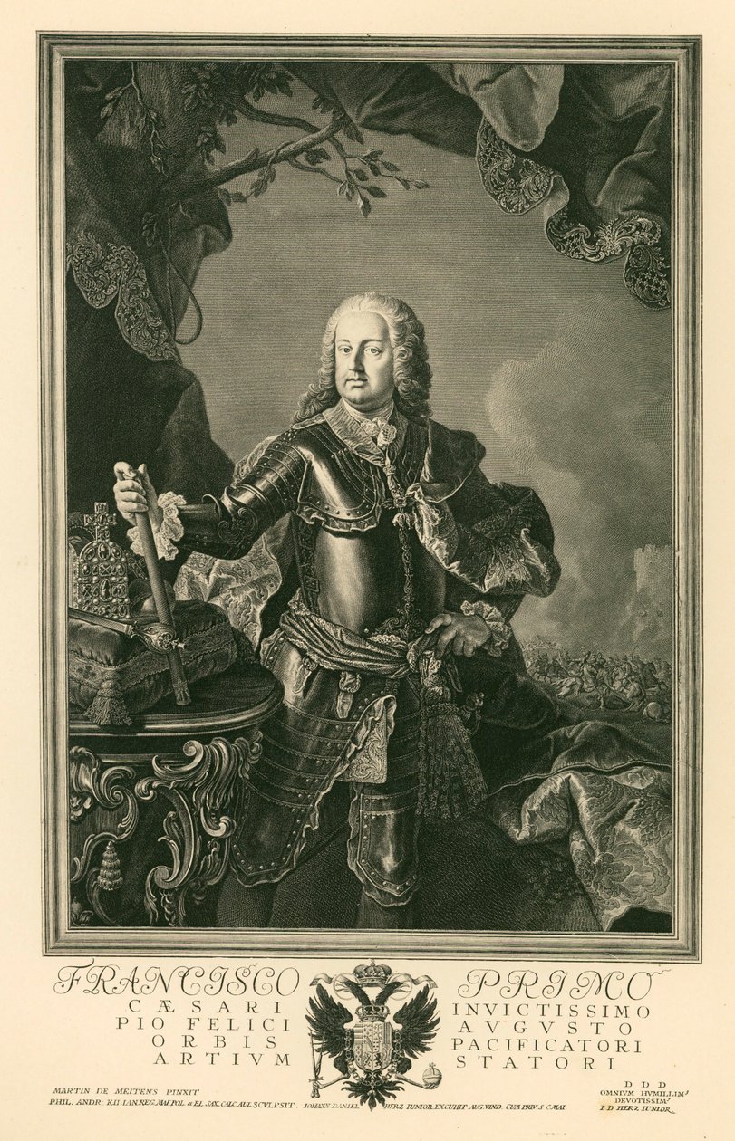 František I. Štěpán, císař Svaté říše římské (rytina) od Martin van (after) Mytens or Meytens