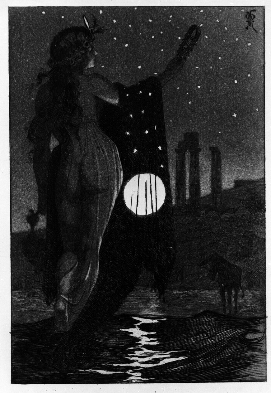 Photis náhodně proměnil Luciuse v osla Les Metamorphoses (Zlatý osel nebo Asinus aureus), román napsaný Apuleem (Lucius Apuleius) (kolem 125-kolem 180) ve 2. století. Leptání vody od Martina Van Maeleho od Martin van Maele
