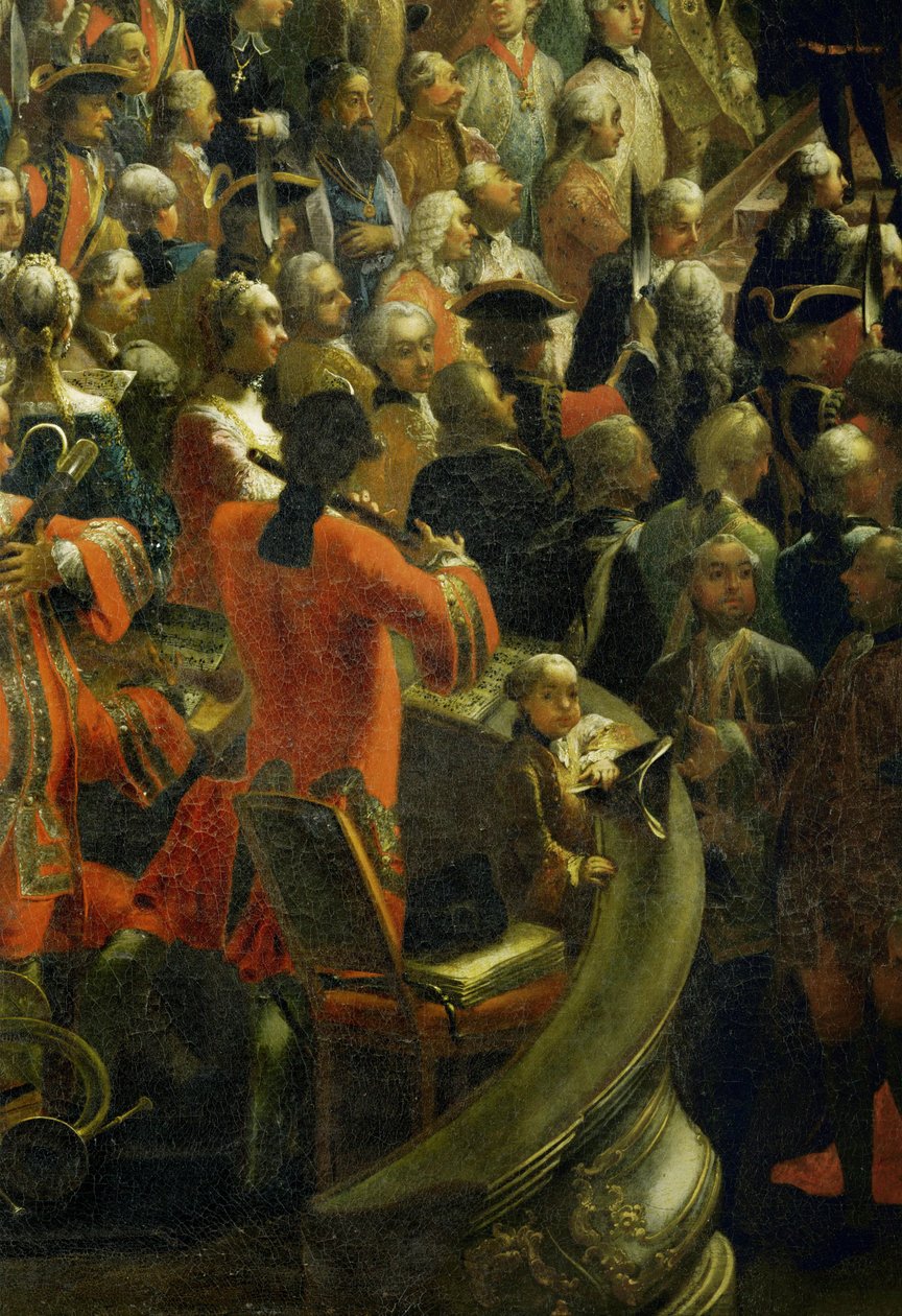 Mozart jako chlapec v lóži hudebníka při slavnostní večeři (olej na plátně) od Martin van Mytens or Meytens