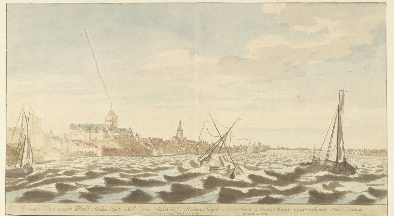 Pohled na Nijmegen z Waal Nymegen te sien vande Waell (název na objektu) od Martinus Berkenboom