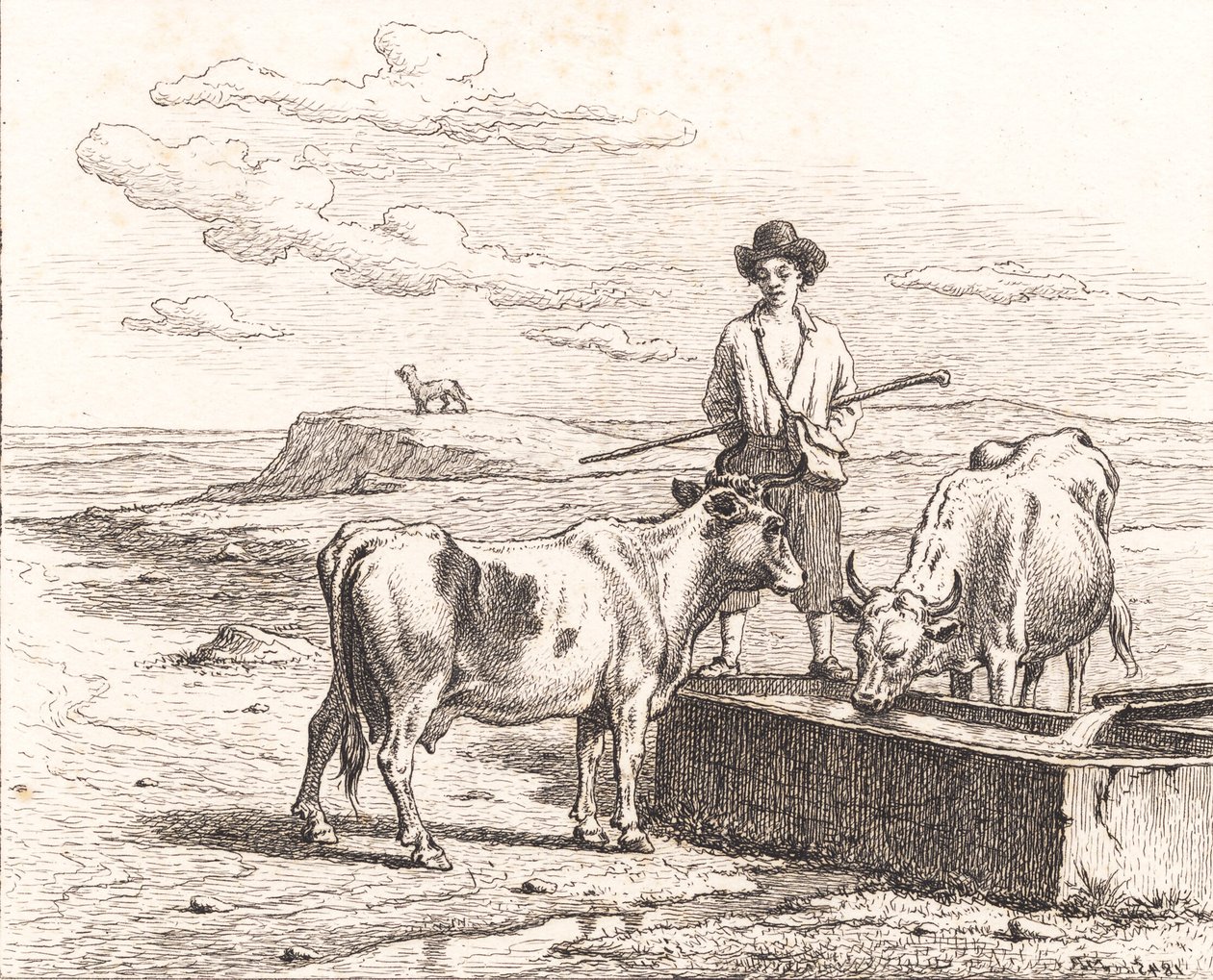 Pastýř u žlabu. Ilustrace pro Chr. Zimní "25 obrázků pro malé děti" od Martinus Rørbye
