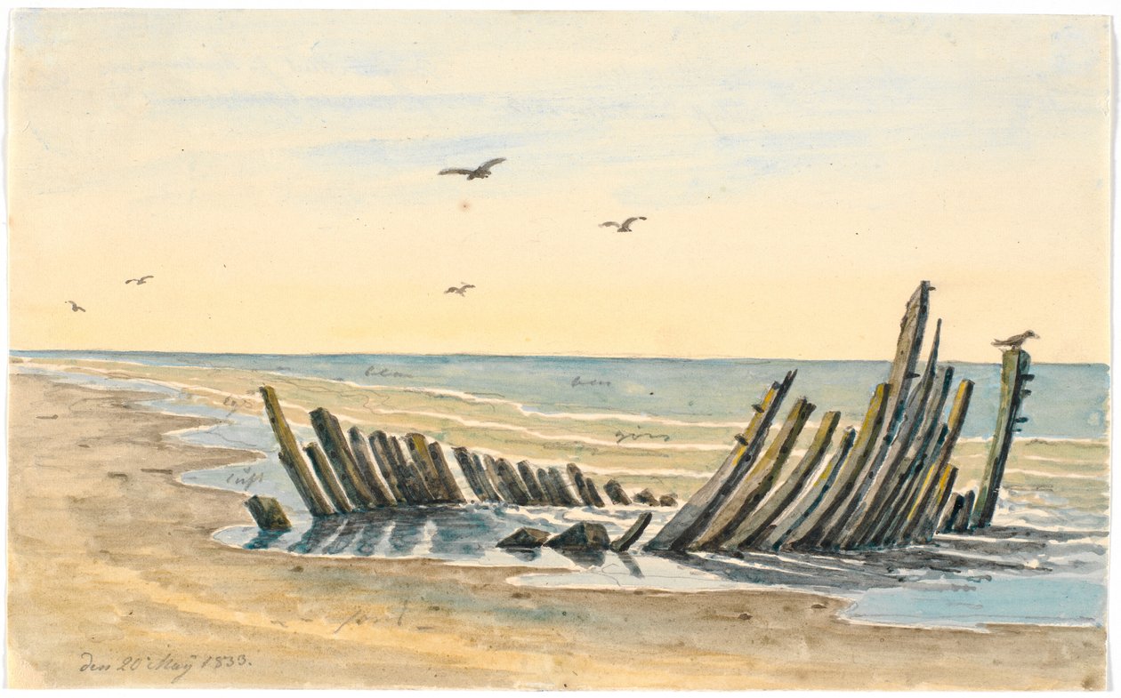 Vrak na pláži Nordstranden se potopil 9. května 1832 od Martinus Rørbye