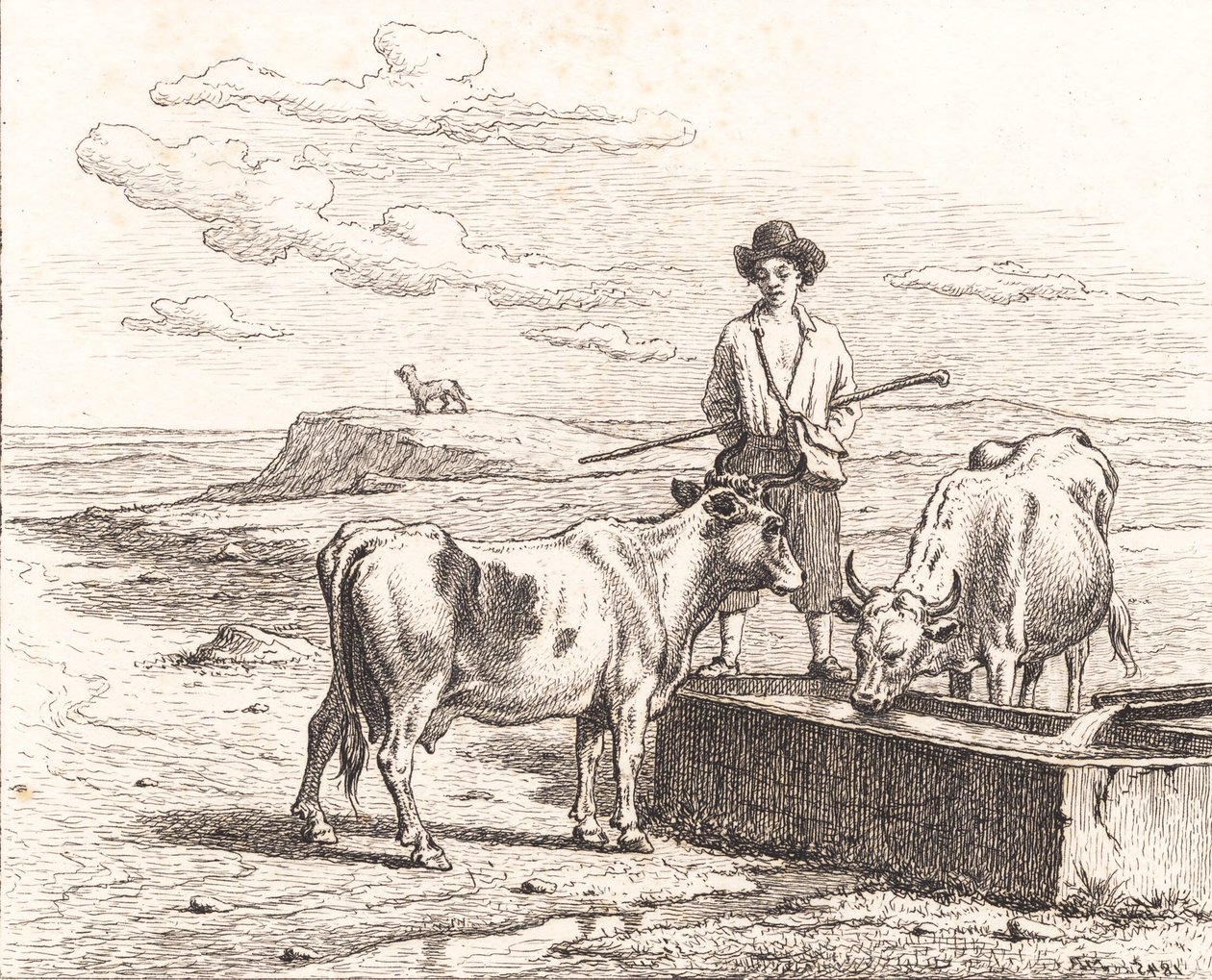 Pastýř u žlabu. Ilustrace pro Chr. Zimní "25 obrázků pro malé děti" od Martinus Rørbye